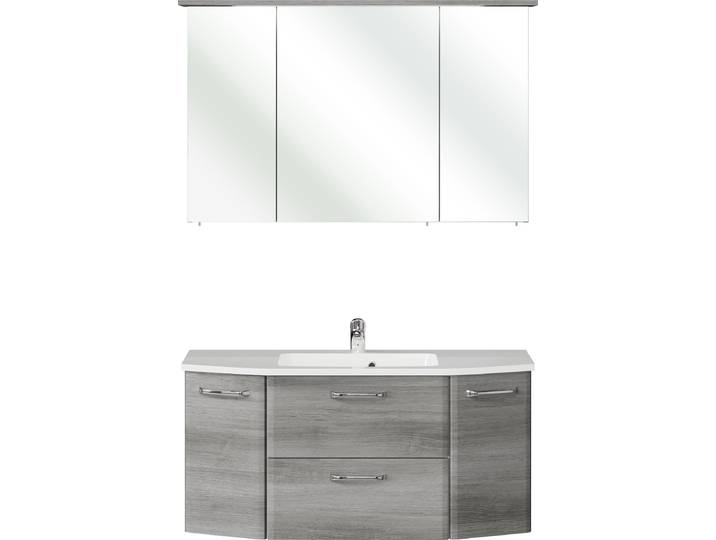 Badmöbel-Set SAPHIR Quickset 2-teilig, Mineralmarmor-Waschtisch mit LED-Spiegelschrank , grau (graphit struktur), Holzwerkstoff, Kastenmöbel-Sets, Badmöbel-Set, Badezimmer Set inkl. Türdämpfer, 5 Türen, 1 Klappe, 1 Schublade