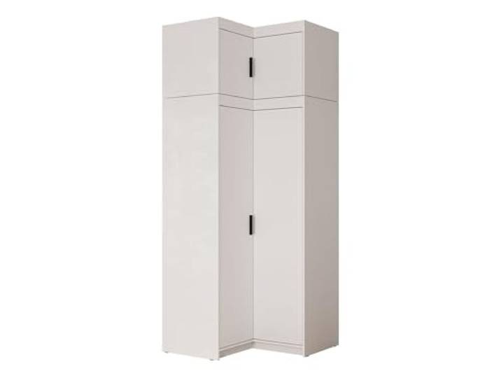 Mirjan24 Eckkleiderschrank Elena 2D mit Aufsatz (Weiß) Geräumiger Kleiderschrank mit 9 Einlegeböden und Kleiderstange für Kleidung und Accessoires, B/H/T: 98/246/98 cm