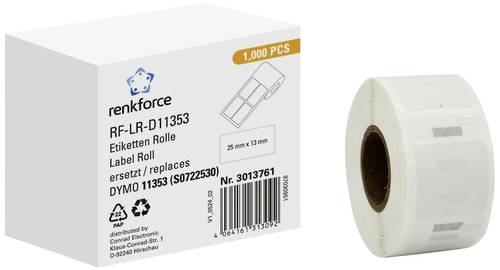 Renkforce Etiketten Rolle Kompatibel ersetzt DYMO DYMO 11353, S0722530 25 x 13mm Papier Weiß 1000 St. Permanent haftend