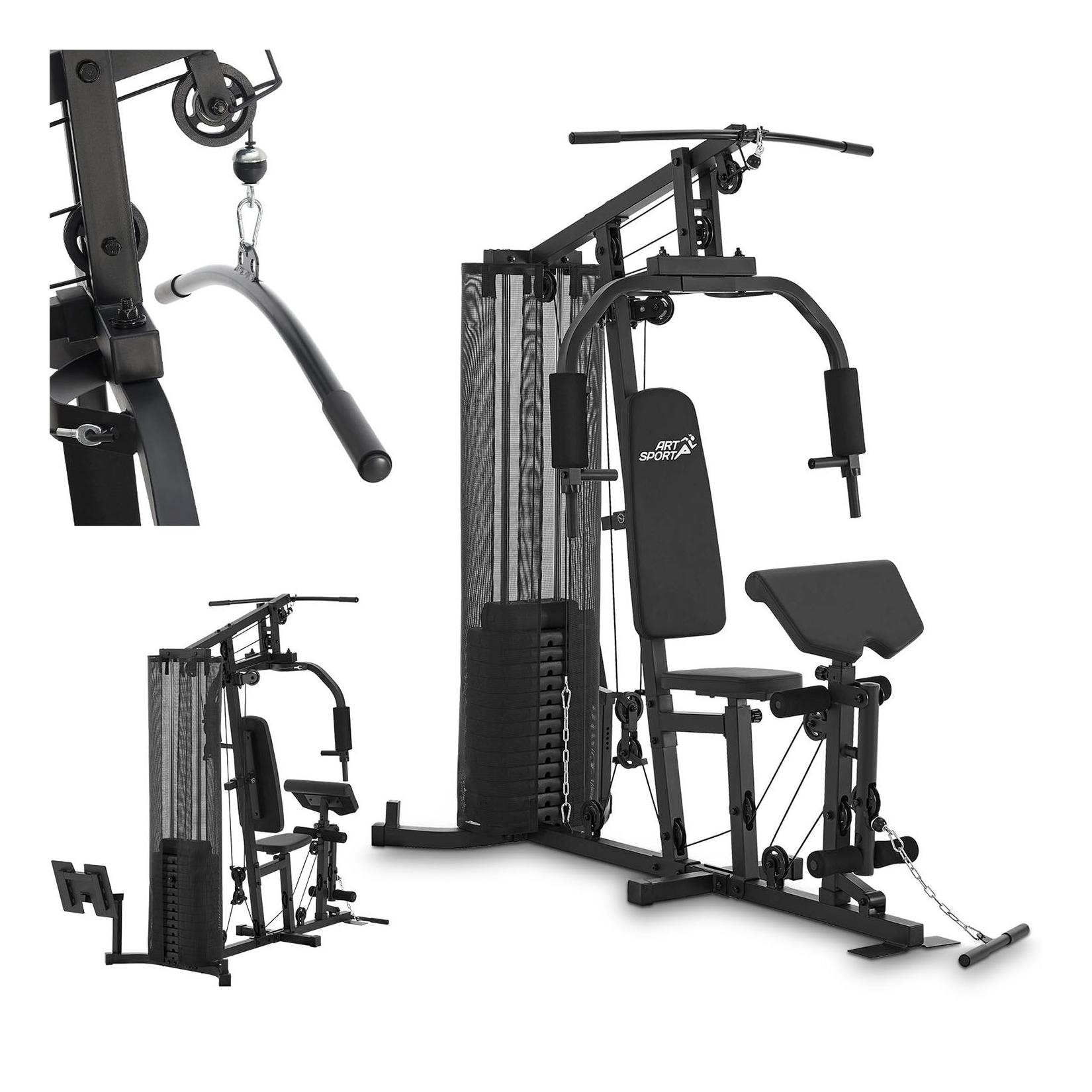 ArtSport Kraftstation ProfiGym 3000 mit 14 Gewichten, 77 kg - Bizeps, Lattzug, Butterfly - Schwarz