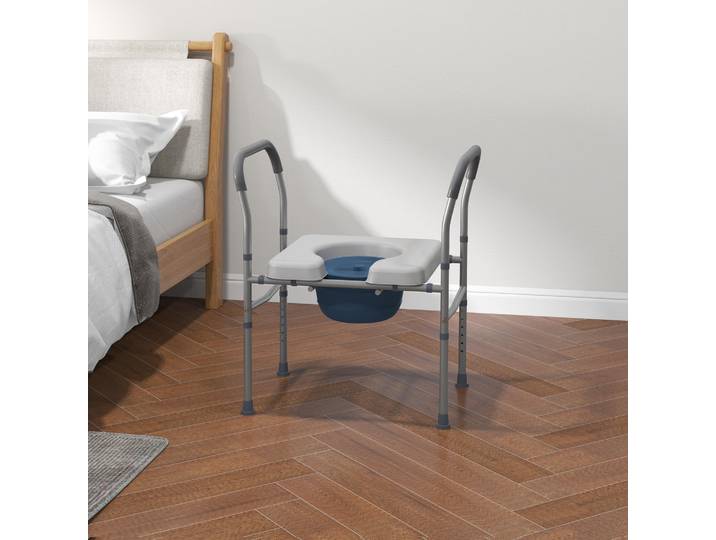 HOMCOM Siège Toilette 4en1 Réglable Rembourré Gris