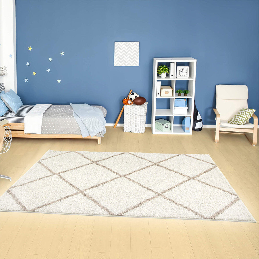 THE RUGS Myshaggy Collection Rugs Diamond Design in Ivory Beige Ivory;Beige Rectangle 180 x 270 cm