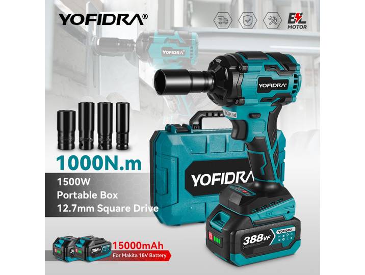 YOFIDRA 1/2 1000N.M clé à chocs électrique sans brosse tournevis de voiture sans fil à main jeu de douilles de forage pour broche de batterie Makita