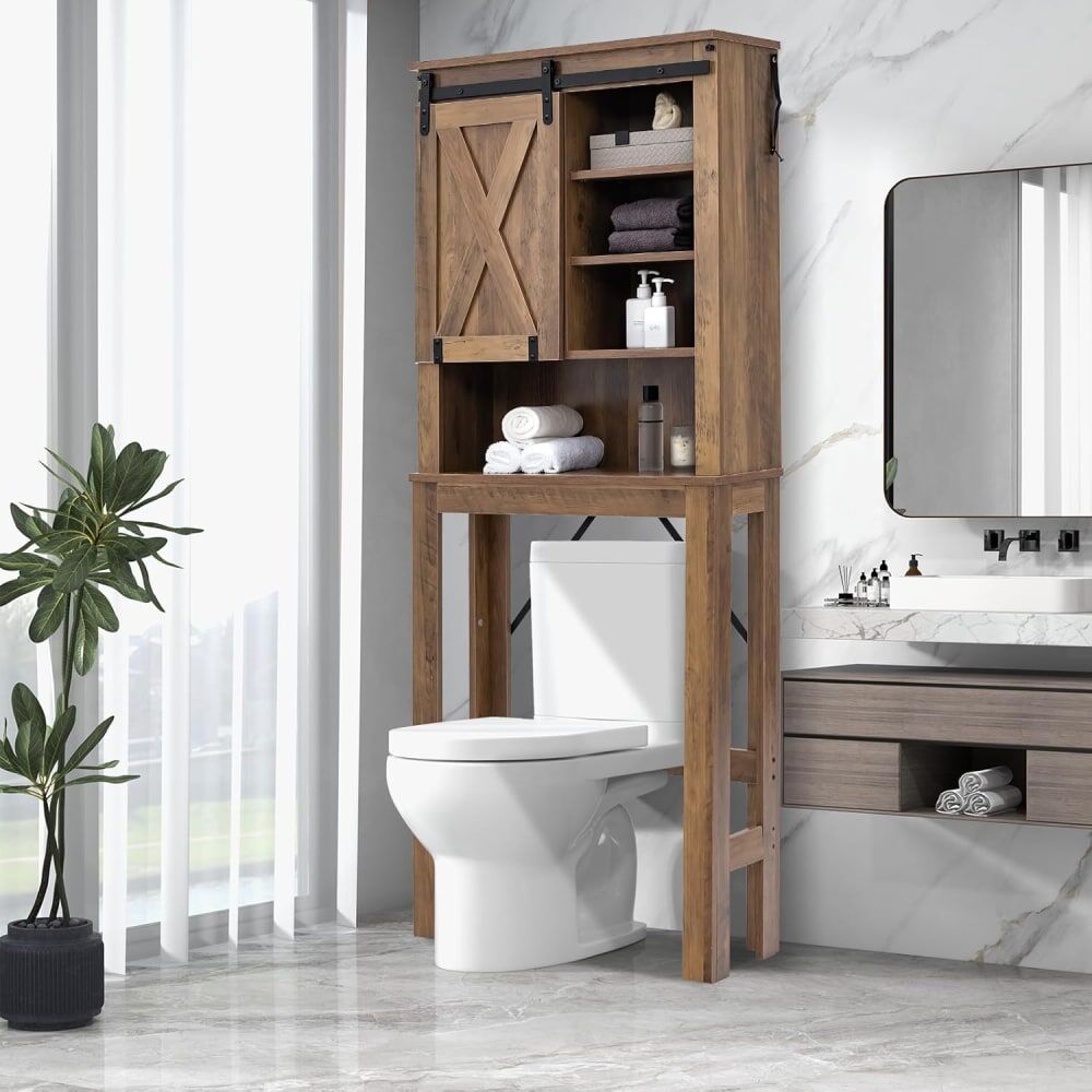 Giantex Meuble wc rangement salle de bain marron 67 x 25 x 172 cm Marron 67x172x25cm