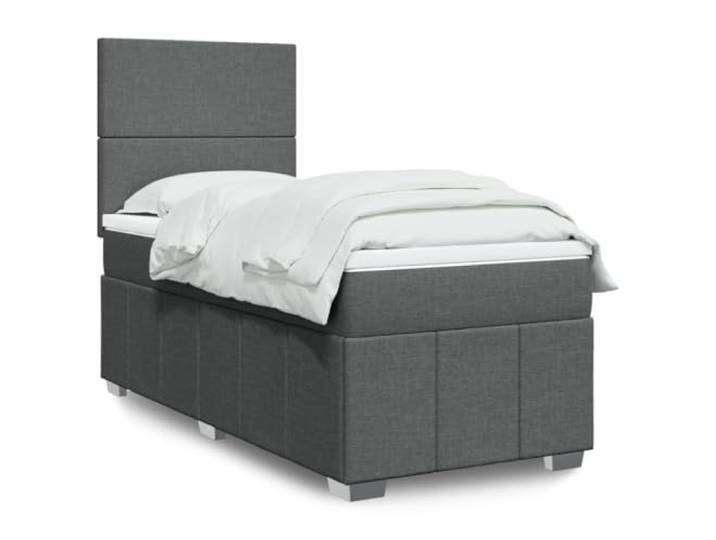 RJPLMFV Lattenrost und Matratze, Dunkelgrau, 90 x 190 cm Kopfteil verstellbar, Taschenfedern, abnehmbarer Bezug, Polyester