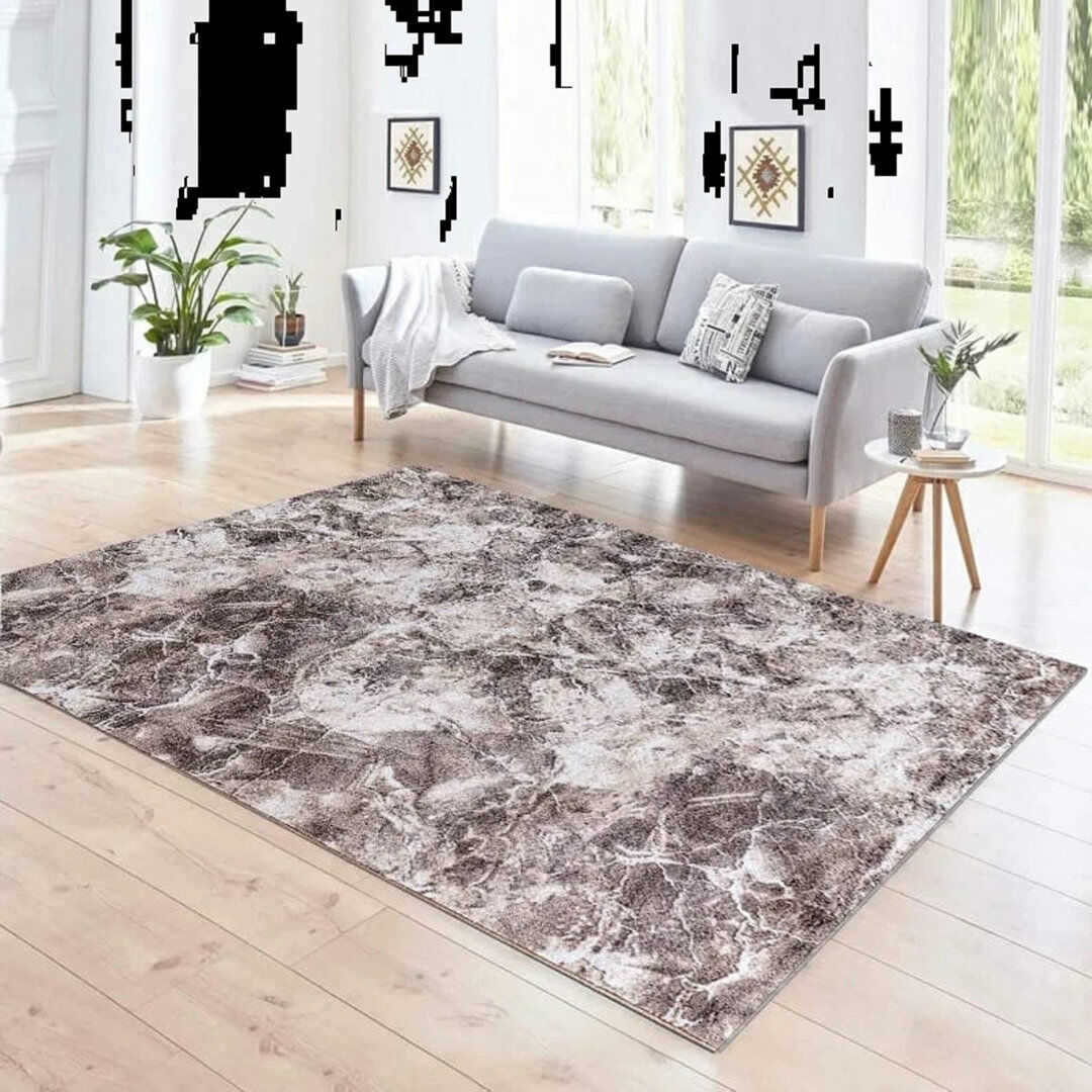 Metro Abstract and Marble Shaggy Area Rug Beige Rectangle 200 x 290cm