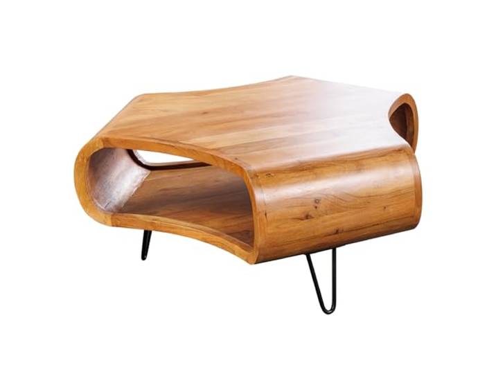 Riess Ambiente Couchtisch Organic Living 90cm - schwarz braun - Akazienholz Massiv, individuelle Maserung, Design-Highlight, natürliche Optik, Hairpin-Design, Ablagefach, Metallgestell
