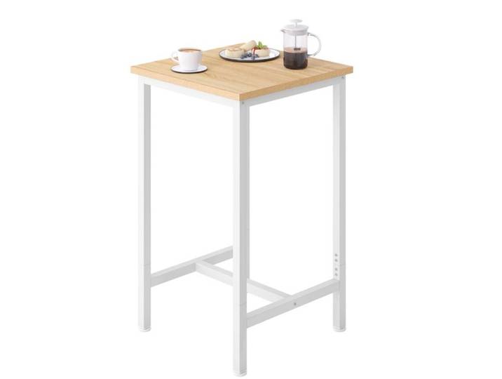 Table Bar WOLTU - Table Haute Cuisine - Mange Debout Carré - Industriel - Chêne Clair+Blanc