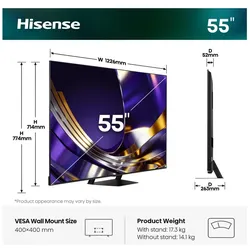 Hisense 55U7S PRO (55", LED, 4K), TV, Schwarz, Grau