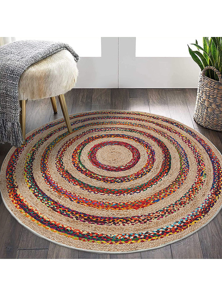 ABERTO DESIGN Kurzflor-Teppich in Beige/ Rot - 110x110 cm