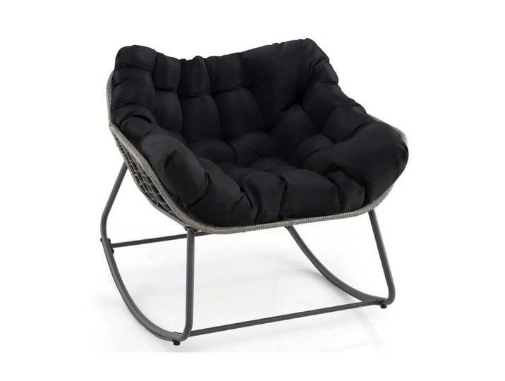 Format Oversize Fauteuil à Bascule Œuf Rocking Chair pour Détente et Repos Jardin Terrasse Noir