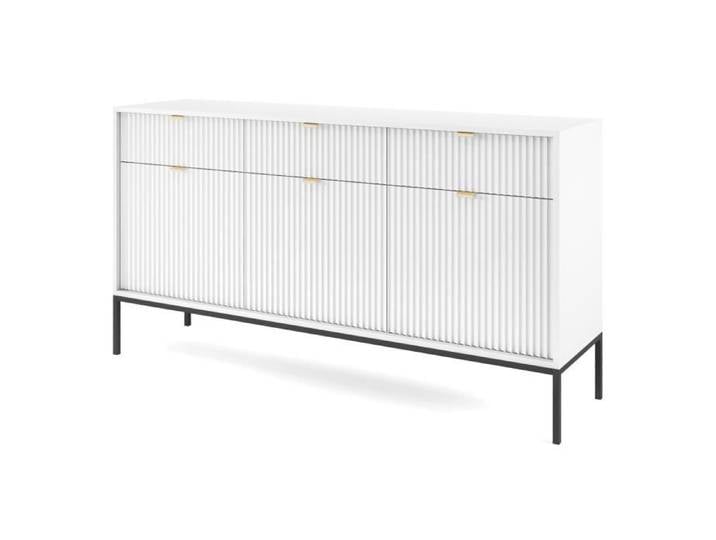 Commode à trois portes - VELLORE - 154 cm - blanc avec pieds noires