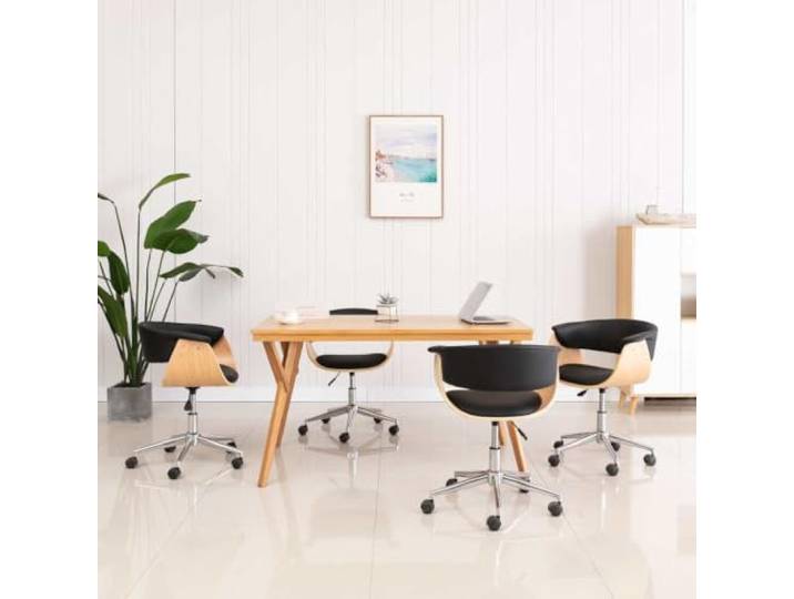 HMDNGOUT Esszimmerstühle 4 STK Drehbar Schwarz Kunstleder 360 Grad schwenkbar,höhenverstellbar mit Gasfeder,ergonomisch gepolstert, Holzgestell,Metallbeine,leicht zu montieren