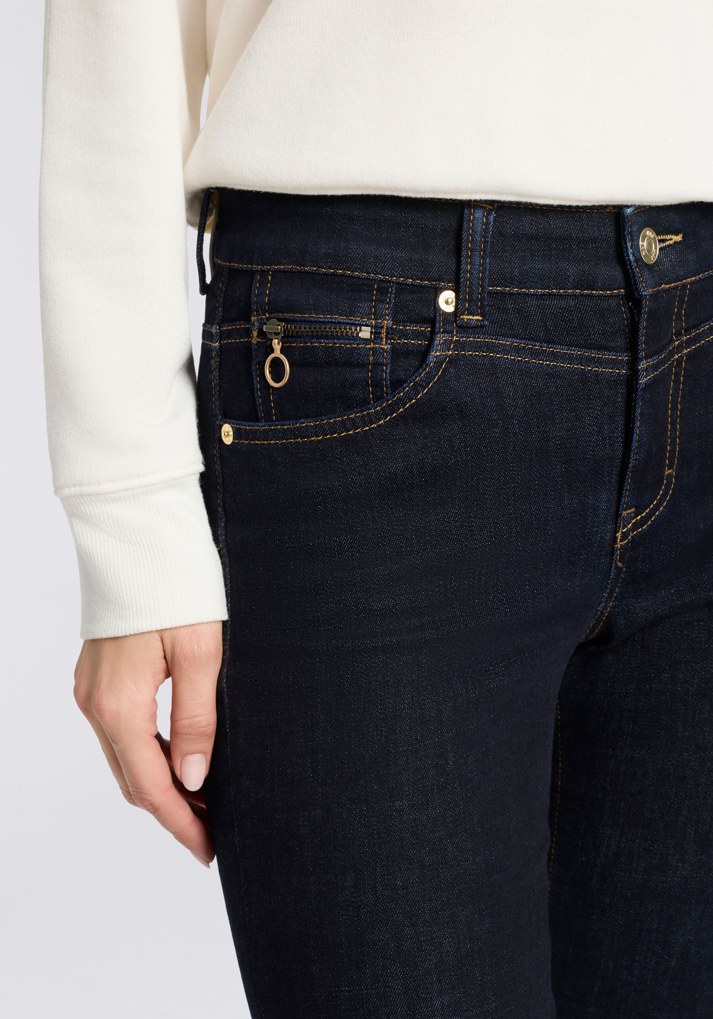 Slim-fit-Jeans MAC "RICH SLIM", Damen, Gr. 48, Länge 30, schwarz (fashion rinsed), Denim/Jeans, Obermaterial: 71% Baumwolle, 16% Polyester, 11% Lyocell, 2% Elasthan, unifarben, slim fit lang, Jeans Slim-fit-Jeans, mit Stretch fashion rinsed 48, Länge 30