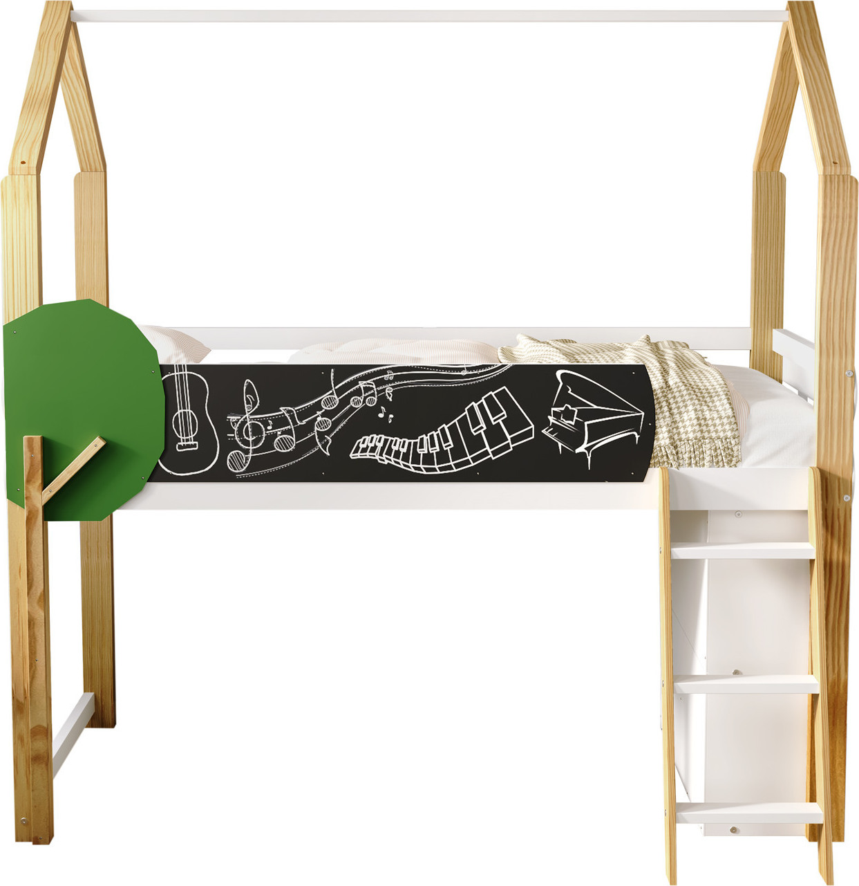 Multifunktionales Kinderbett,Einzelbett,mit baumförmigem Graffiti-Board, mit Leiter & beweglichem Aufbewahrungsschrank, mit Stauraum