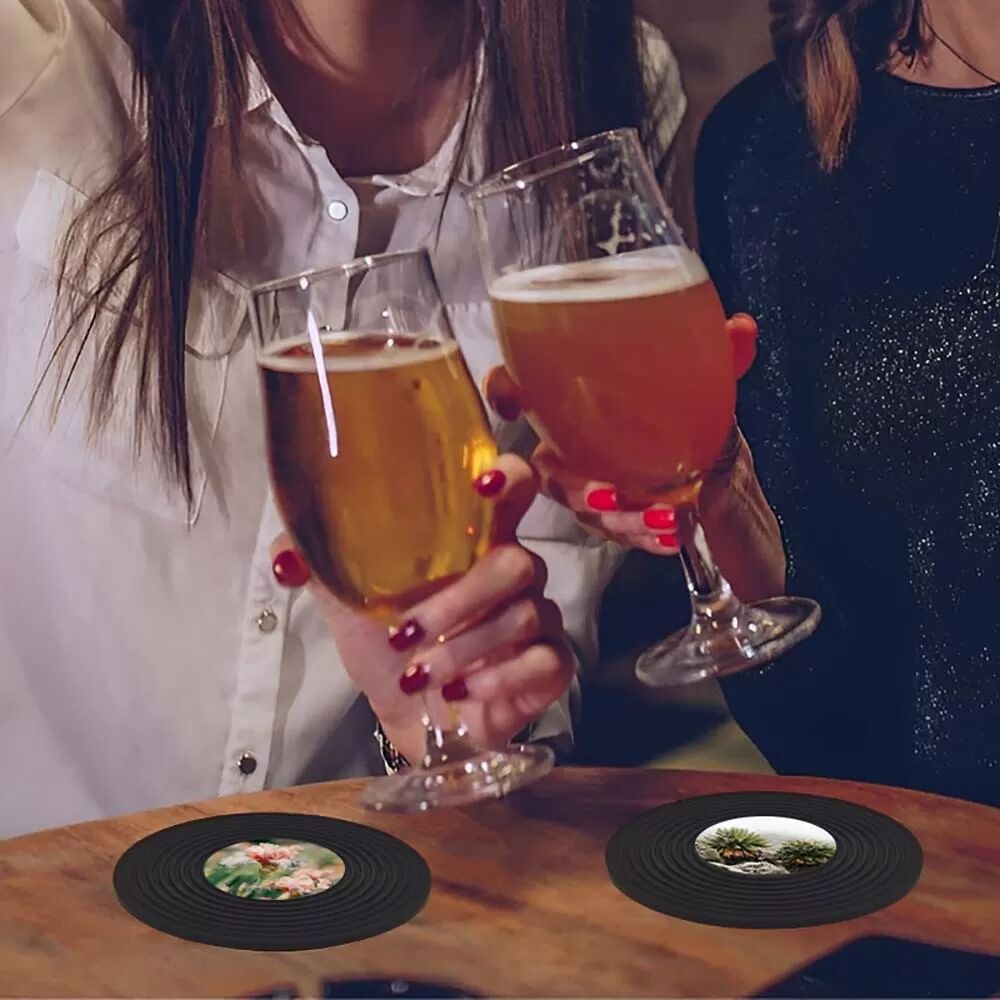 INF Vinyl Schallplatte Silikon Untersetzer - 10er Pack, Rutschfeste, Hitzebeständige Getränkeuntersetzer