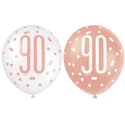 6 Luftballons roségold Zahl 90