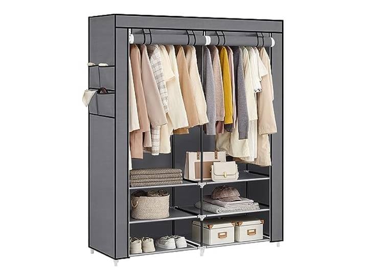 SONGMICS Armoire Chambre\, Porte-vêtements\, Penderie\, 127 x 45 x 176 cm Armoire en Tissu\, 2 Compartiments de Suspension\, avec Étagères\, 4 Pochettes\, Grande Capacité\, Collection RYLAN RYG008G02