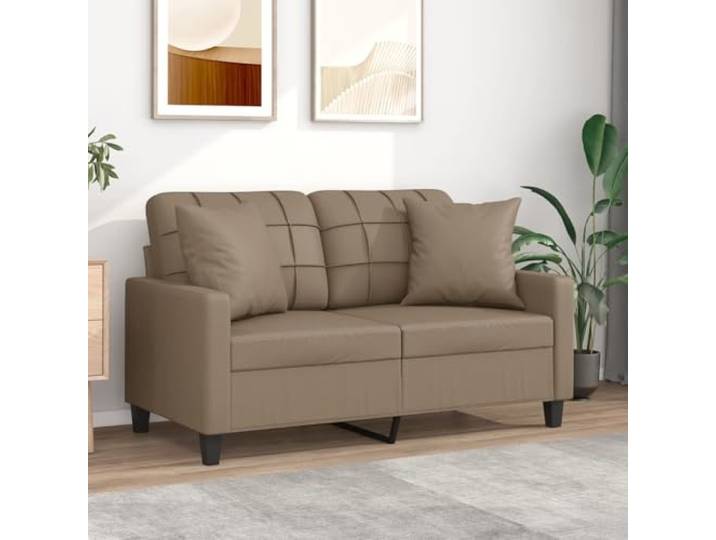 HEFZGDB 2-Sitzer-Sofa Cappuccino-Braun 120 cm Kunstleder Modernes Design mit Zierkissen Langlebiges Material Schmutzabweisend Einfache Reinigung Robustes Metallgestell Stabile