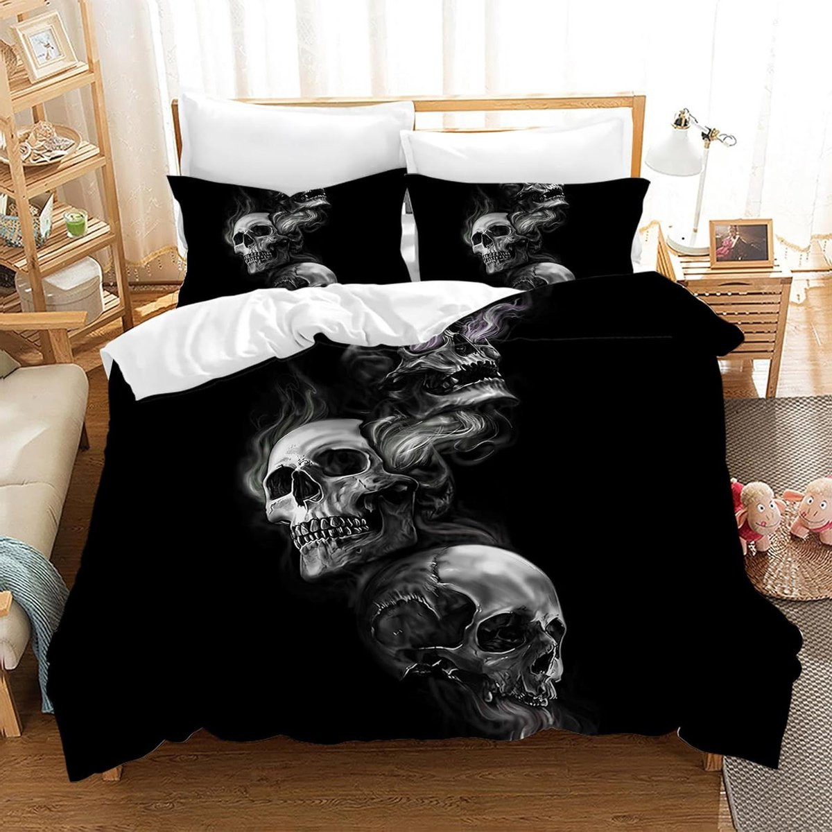 Dekbedovertrek Set met 3D Schedel Design in Gothic Stijl - 220 x 240 cm