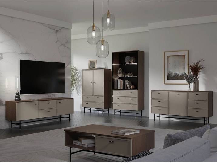 ROYAL24_MARKT Wohnzimmer-Set Elora Wohnzimmer-Set 4-teilig mit Vitrine, Kommode, Highboard und, (Set, 4-St)