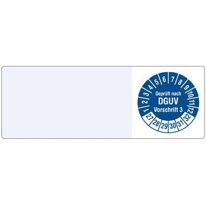 Böttcher-AG Prüfplaketten Geprüft nach DGUV Vo3, 2027 - 2032, Kabelprüfplakette, blau, 25 x 70 mm, 1000 Stück