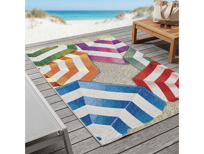 Teppich SANSIBAR Rantum Beach SA-019 , bunt, B:80cm H:5mm L:165cm, Polypropylen, Teppiche, Teppich, Flachgewebe, modernes Design, Sonnenschirme, In- und Outdoor geeignet