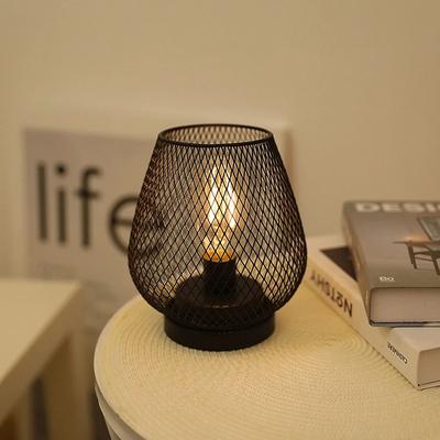 Inspired Living Industrial Table Lamp Vintage Birdcage LED Night Light For Bedroom & Home Decor black