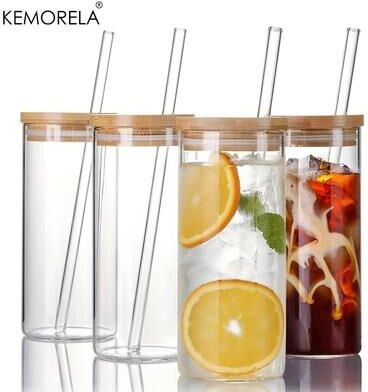 Uplifted Finds Premium Borosilicate Glass Tumbler Set High Performance 600ML Tall Iced Coffee Cups With Bamboo Lids & Straws 4 Pcs
