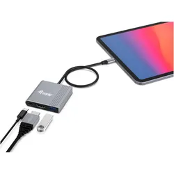 equip USB-C Hub (USB-C, 3 Ports), Dockingstation + USB Hub, Grau, Schwarz