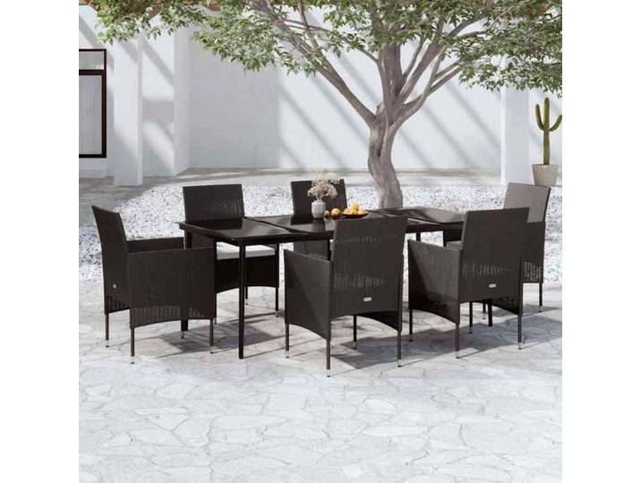 Ensemble à manger de jardin noir avec coussins confortable mobilier extérieur 7 pcs terrasse
