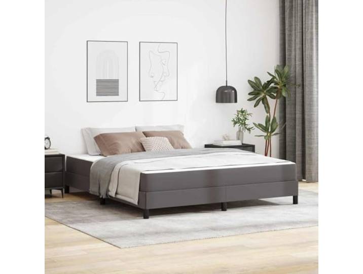 Stoffbezug Multi Zone Komfort Bettgestell Modern Grau 180 x 200 cm Bettrahmen mit Matratze Grau 180x200 cm Stoff Holzlattenrost Taschenfederkern Boxspring Optik Komfort Doppelbett
