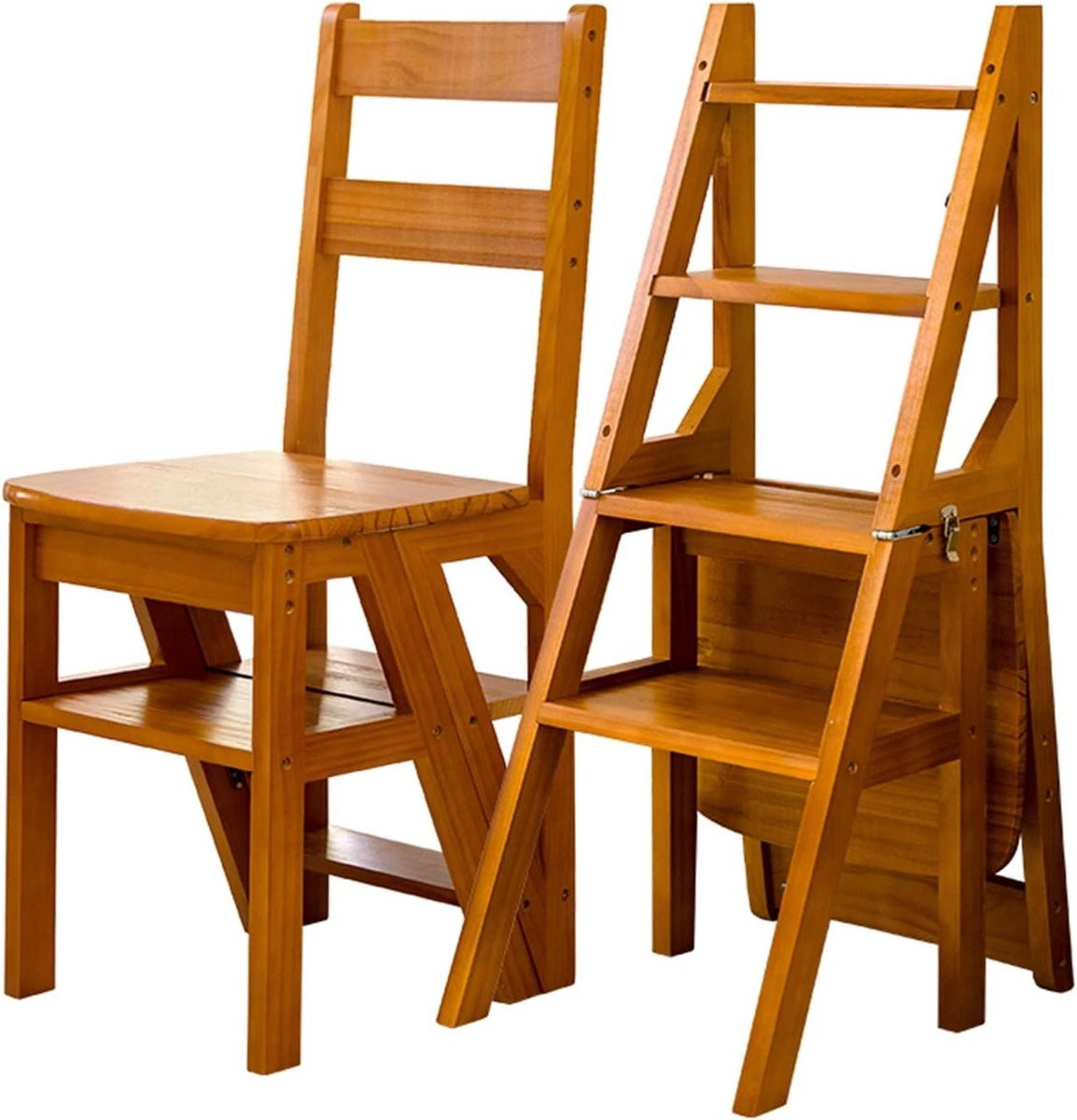 Merkloze Houten Kruktrap - Opvouwbare 4-traps Ladderkruk - Houtkleur