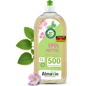 AlmaWin Spülmittel Wildrose Melisse, Konzentrat, biologisch abbaubar, mikroplastikfrei, Flasche, 1 Liter