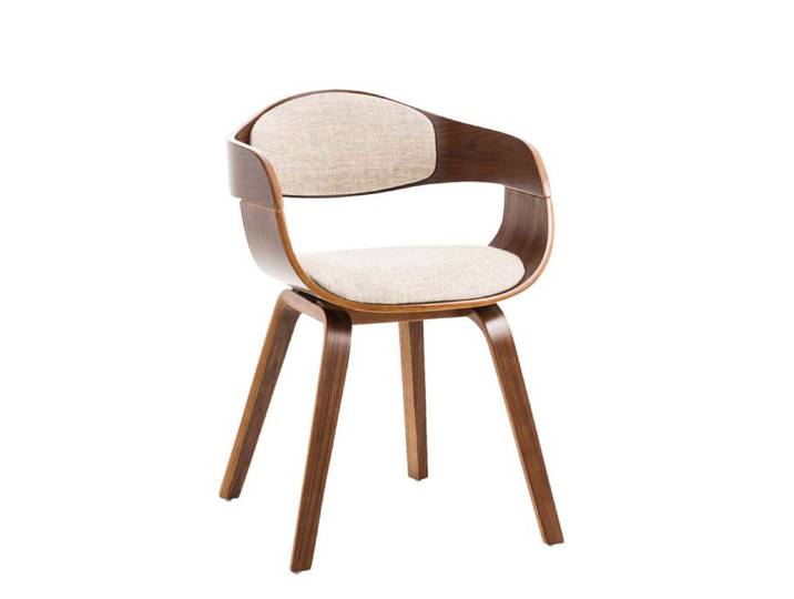 Chaise de bureau sans roulettes visiteur en tissu et bois design retro et confort maximal noyer creme BUR10546