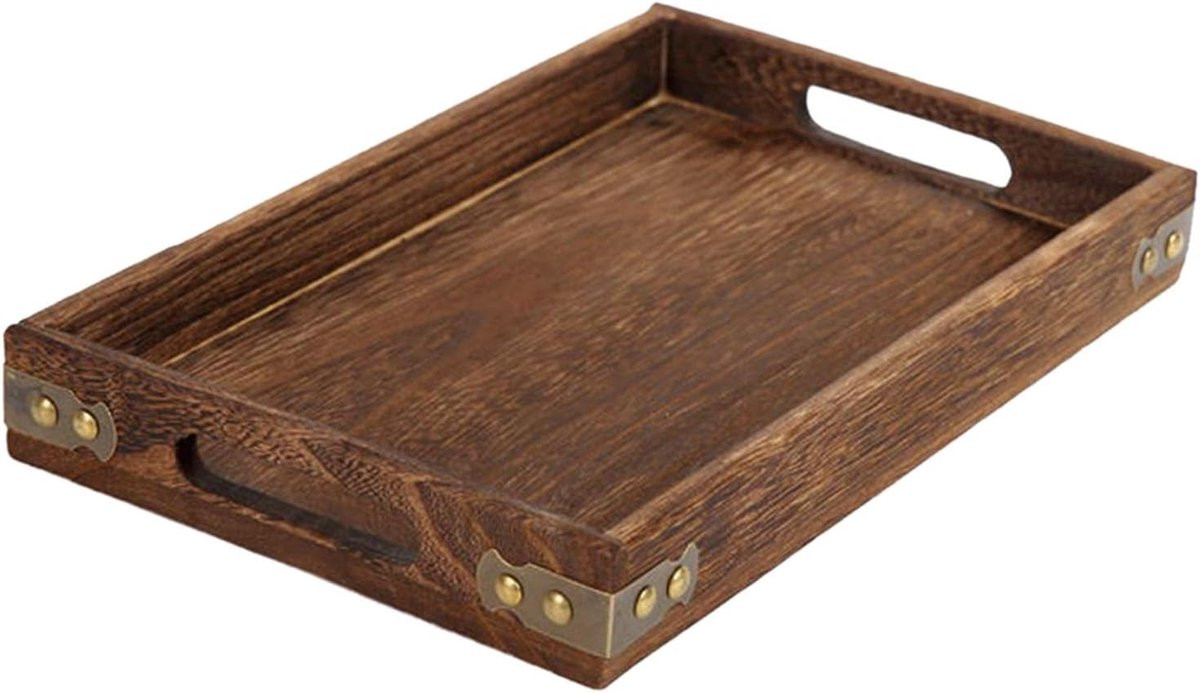 Houten dienblad serveerschaal met handvat - Houtkleur - 32 x 20 cm