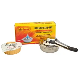 Papstar 12 favorit Sicherheits-Brennpaste Set, 80 gr Brennpaste inkl. verstellbarem Brenner, silber