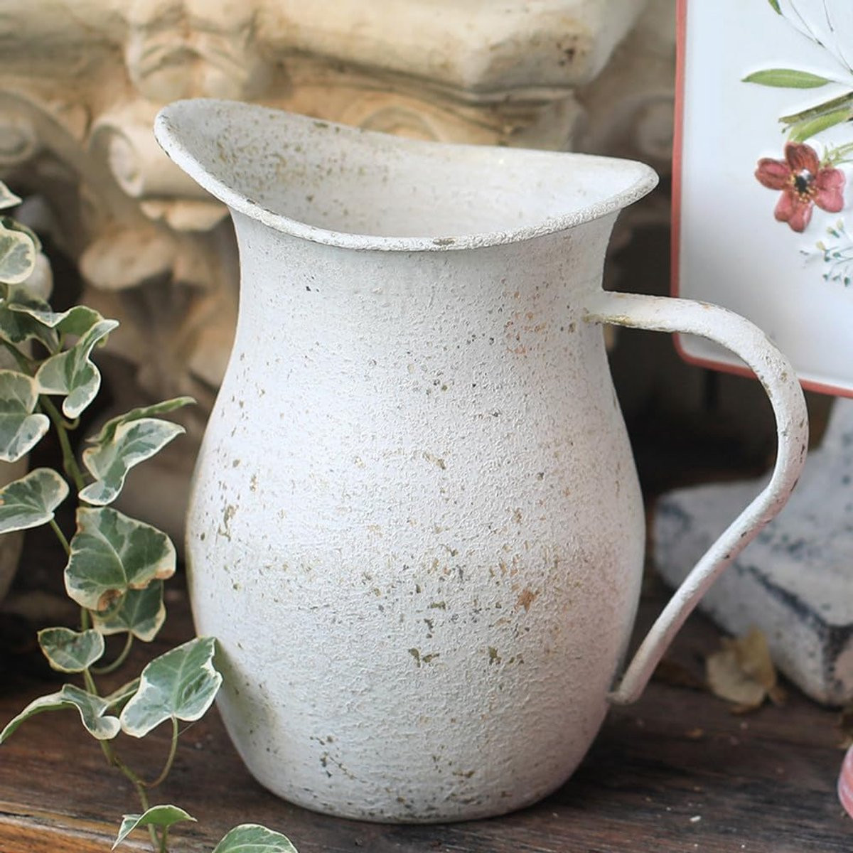 Decoratieve Kruik in Vintage Metaal Landelijke Stijl - Wit