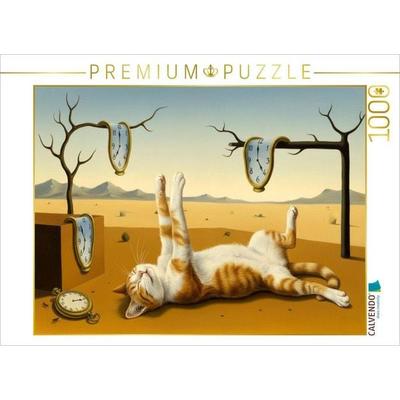 CALVENDO Puzzle Die Beständigkeit der Faulheit - Salvador Dali - Gemälde mit Katze | 1000 Teile Lege-Größe 64x48cm Foto-Puzzle für glückliche Stunden