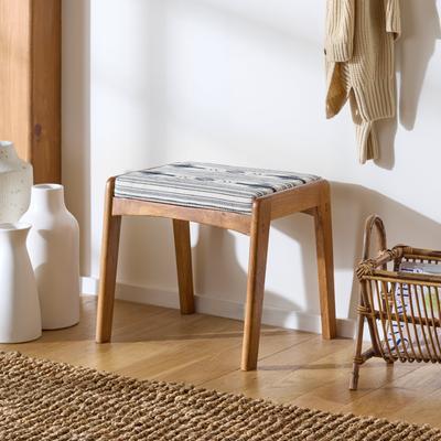 SAFAVIEH Ute 20-Inch Wood Ottoman, Navy White and Natural, Bohemian