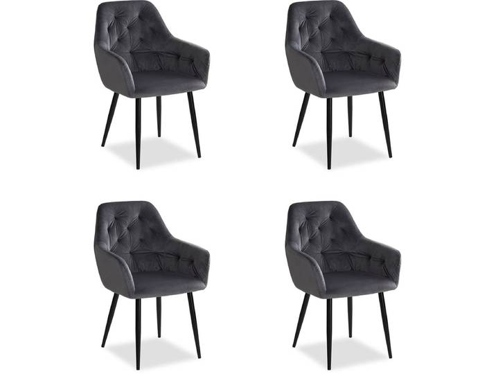Homestyle4u Eetkamerstoelen - Set van 4 - met armleuningen - Grijs - Fluweel