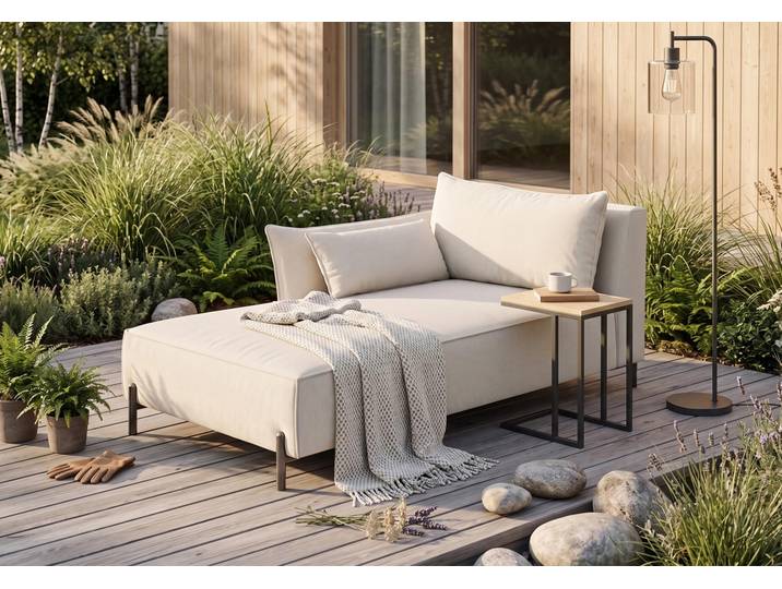 Kaiser Möbel Chaiselongue für Terrasse und Garten, Stoff Sunlight, Ecru, Links, SUNMEE