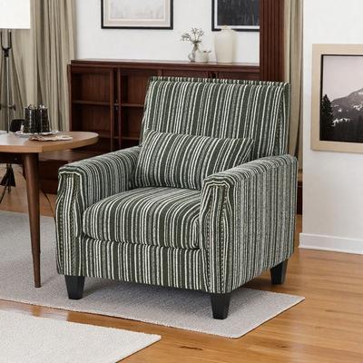 "32.5"" Polyester Accent Chair with Arms and Nailhead Trim and Green and Striped Pattern and Turned Wood Legs"