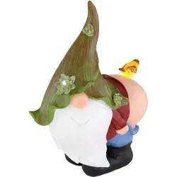Gartenzwerg Wichtel mit Vogel Solarleuchte Solarlampe Gartendeko Außenlampe Balkon Akku, IP44 Wetterfest, Kunststoff bunt, 1x LED kaltweiß, LxBxH 25,5x14,5x33,5 cm