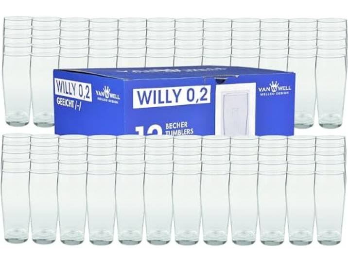 Van Well Willibecher 0,2l 120 Stk - Premium Biergläser 0,2 Liter - Robustes Bierglas, Spülmaschinengeeignet, Geeicht - Pint Gläser in Gastronomiequalität - Trinkglas 200 ml für Gastronmie und Zuhause