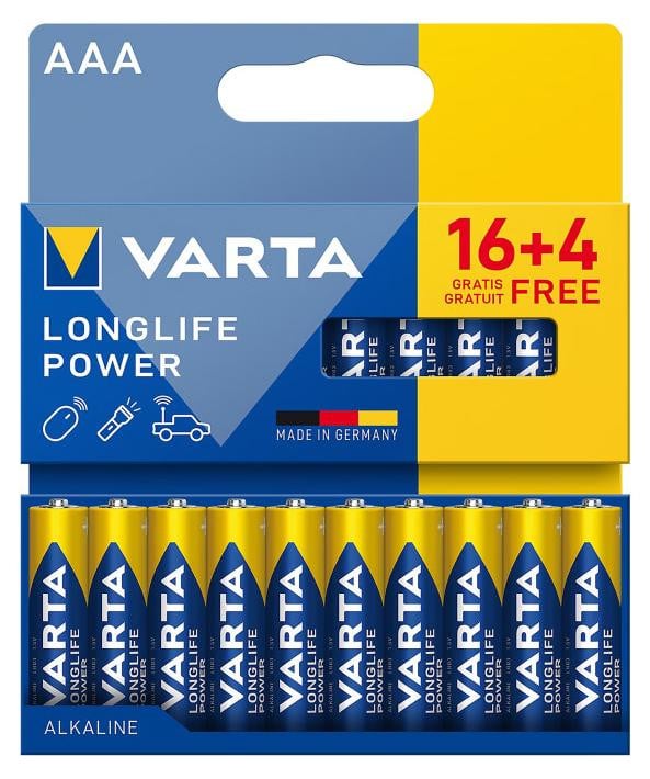 Varta BAT0360 Alkalinebatterijen LR03 Longlife Power, AAA, 20 stuks