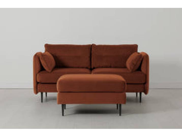 Model 19 Zweisitzer-Sofa mit Polsterhocker, Umbrabraun