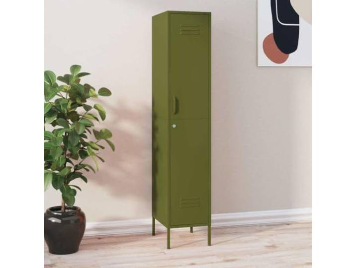 RJPLMFV Schließfachschrank, Olivgrün, 35 x 46 x 180 cm, Stahl 4 verstellbare Einlegeböden, inkl. Schlösser, verstellbare Ebenen, für Büro oder Zuhause