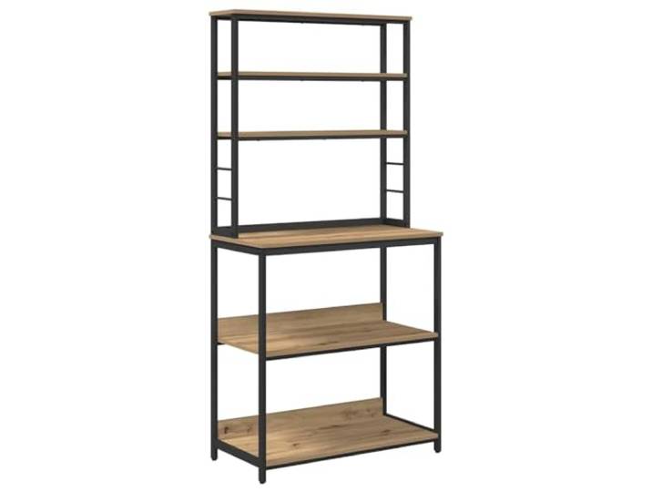 GHVBNMF Küchenregal Standregal 5 Böden 80x40x168cm Artisan-Eiche Stabiles Standregal mit 5 Ebenen aus Holzwerkstoff und Stahlrahmen für Küche, Esszimmer und Vorratsraum.
