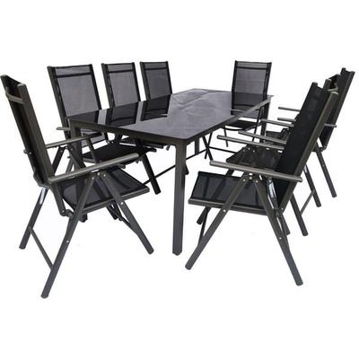 9 tlg. Alu Glas Tisch Gartenset Sitzgruppe 189SW